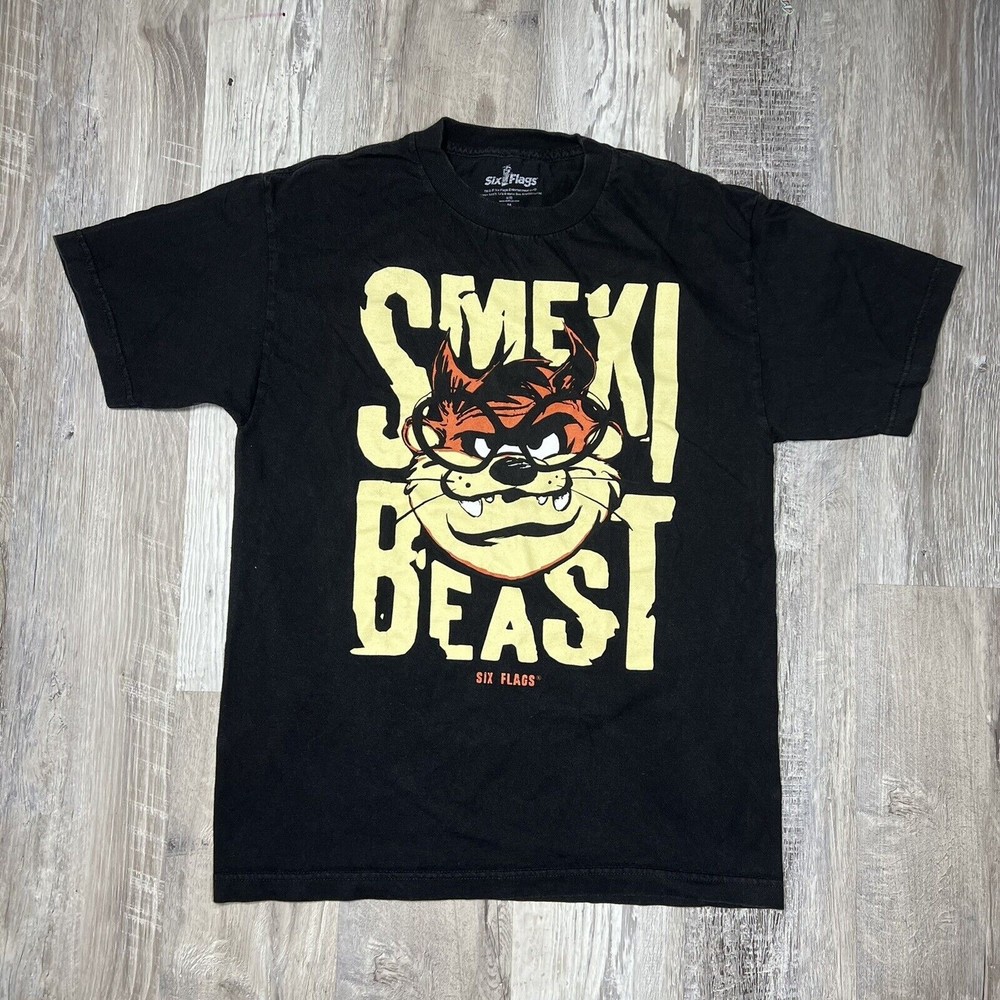 Six Flags TAZ Tasmanian Devil Roller Coaster "SMEXI BEAST" Size Medium Black